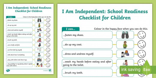 I Am Independent Checklist for Children