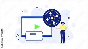 Multimedia interaction with video and user interface elements illustration business animated video