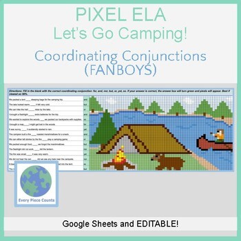 Pixel Art ELA - Let's Go Camping! - Coordinating Conjunctions (FANBOYS)