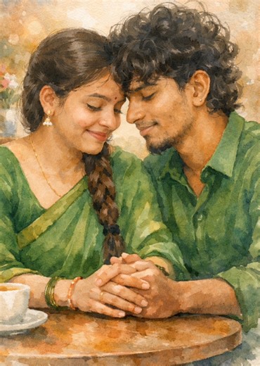 Soft Romantic Digital Illustration of an Indian Couple