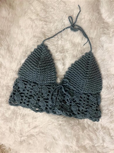 Powder Blue Crochet Women’s Halter Top | Open Back Front and Neck Tie Closure | Handmade Summer Lace Bikini Top | Custom Sizing - Etsy