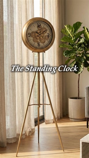 Satguru's on Instagram: "A timeless classic, reimagined for modern homes. Inspired by the traditional grandfather clock that once defined living room corners, this standing clock brings that legacy into a contemporary setting. Its sleek metal form and minimal design make it a natural fit for today’s interiors, where elegance is quiet and details matter. Designed to stand out without overpowering the space, it adds character, structure, and a sense of rhythm to your home. If you believe great des
