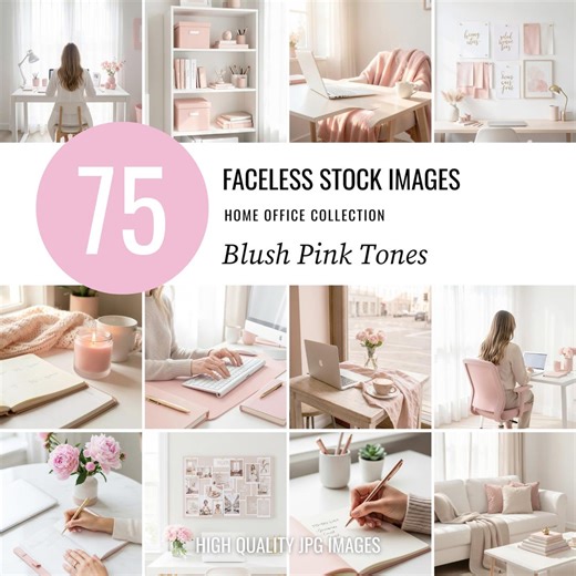 75 Blush Pink Stock Photos, Feminine Home Office, Faceless Branding (Digital Download)