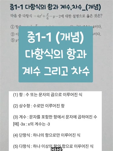 중1 다항식의 항, 계수 및 차수 완벽 이해하기