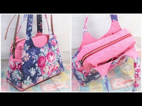 バッグ作り方 How to make a Bag 裏地付き マチあり あおりポケット付き ファスナーバッグ作り方 ショルダーバッグ 手提げバッグ