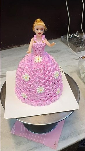 How to make barbie doll cake decoration ideas easy way with whipped cream #barbie #doll #cake #kids