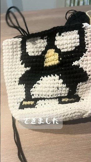 ドット編みでばつ丸くんを編みました。#かぎ編み #ドット絵