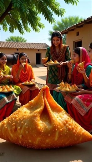 tinny Punjabi girlz make giant huge samosa #ai #giantfood #ytshorts