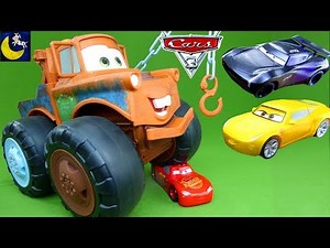 HUGE Max Tow Mater Monster Truck Disney Cars 3 Toys Crash Lightning McQueen Jackson Storm Race Toys!