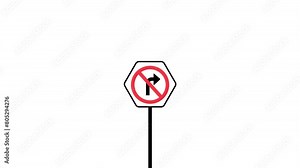 Right turn road signal logo animation, road sign icon, Road Warning,