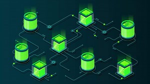 Download Isometric concept of big data processing animation. Server energy station of future. Network mainframe infrastructure. 4K animated in isometric style for free