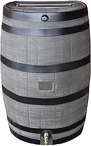 RTS Home Accents 50-Gallon Rain Water Collection Barrel with Brass Spigot, Wood Grain