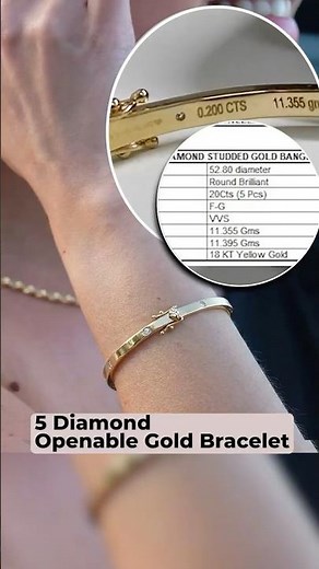 5 Diamond Openable Gold Bracelet | 0.20 Ct Natural Diamonds | 18K Yellow Gold Comfort Fit Bangle