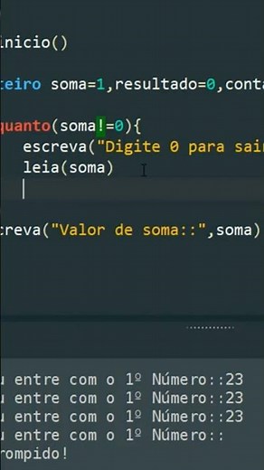 Excerpt from a video about programming logic with Portugol Studio, using the while loop structure.