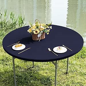 Round Fitted Table Cover Elastic Tablecloth 5ft Stretch Spandex Table Top Cover for Dining Indoor Outdoor Party Navy 60 Inch