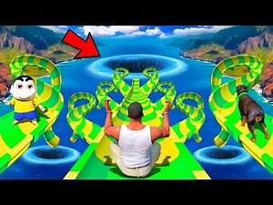 SHINCHAN AND FRANKLIN TRIED THE AMAZING MELA WATER SLIDE CHALLENGE GTA 5