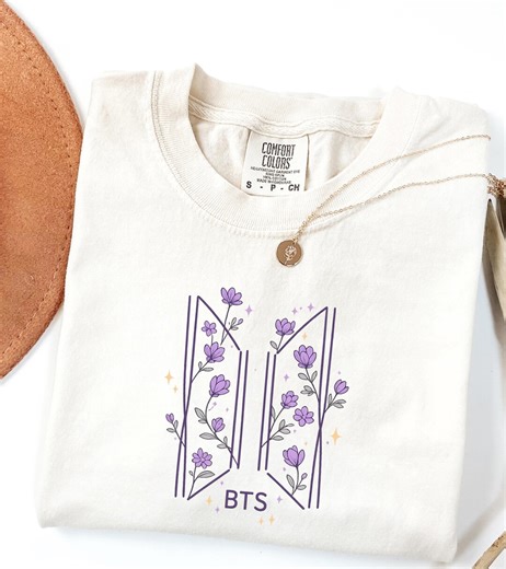 BTS Floral Logo Shirt, Minimal Kpop Fan Tee, Purple Flower BTS Shirt, ARMY Gift, Aesthetic Kpop Shirt - Etsy