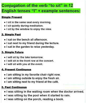 55K views · 758 reactions | Verb “to sit” in 12 English tenses “I” + example sentences | Empowering English Learning | Facebook