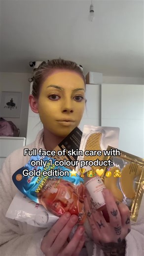 A full face of skin care using only one colour product, gold edition #facemask #skincare #fullface #colourful #series