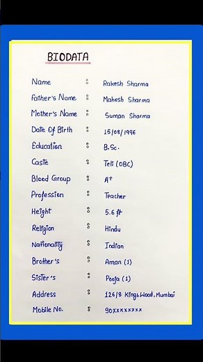 Biodata | How to make Biodata for marriage | Marriage Biodata | Biodata format #shorts #ytshorts