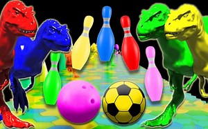 足球和保龄球_与恐龙一起学习颜色，儿童乐趣学习
