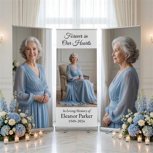3 Retractable Memorial Banners Set, Funeral Photo Display, Celebration Life Backdrop, Custom Memorial Banner Stand, Remembrance Welcome Sign - Etsy