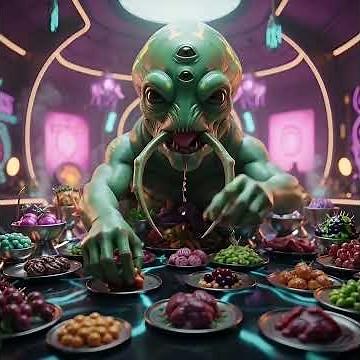 A group of aliens eating like mad!