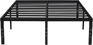 EMODA 18 Inch King Bed Frame No Box Spring Needed, Heavy Duty Tall Metal Platform with Large Storage Space, Noise Free, Easy Assembly, Black