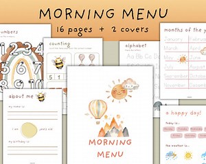 Toddler Morning Menu Printable, Preschool Worksheets, Ages 3 4 5, Preschool Acti