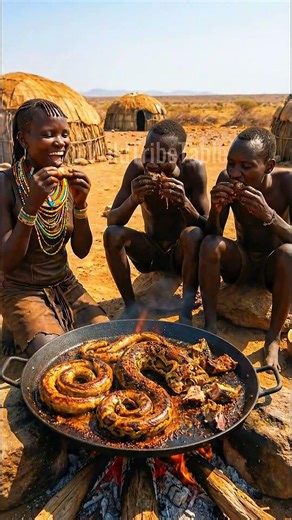 COOKING GIANT PYTHON! 🐍 African Village Chef (Turkana Tribe) #primitivecooking #shorts #viralshorts