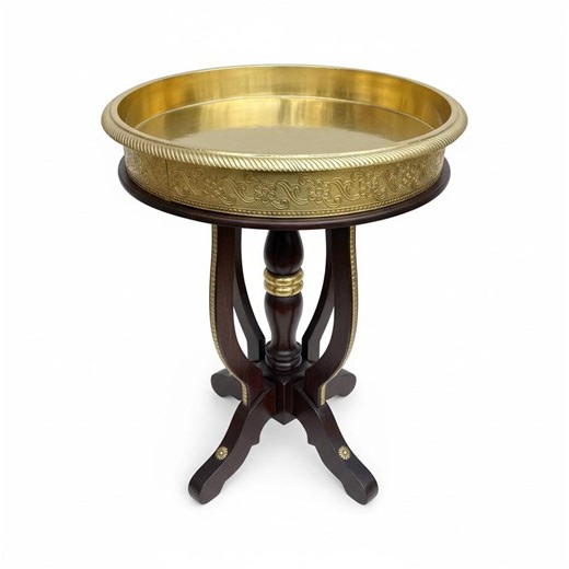 Handicrafted Brass Serving Tray Table on Wooden Stand | Round Style Accent Table | Traditional Indian Decorative Side Table Furniture| Decor - Etsy