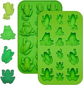 Tessco for you 2 Pcs Frog Silicone Mold, Nonstick Chocolate Molds for Gummies, Jelly, Ice Cubes, Fondant, Soap, Ten Plagues Silicone Tray for Parties and Desserts (Green)