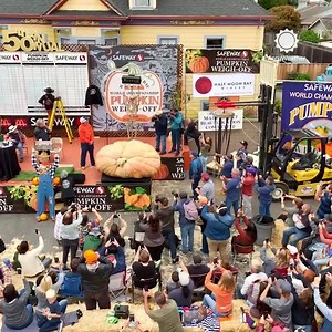 8.2K views · 230 reactions | Now, THERE'S the Great Pumpkin for you, Charlie Brown!  Travis Grienger set a potential world record for heaviest pumpkin ever - a whopping 2,749 pounds - at the Safeway World Championship Pumpkin Weigh-Off! | AccuWeather | Facebook