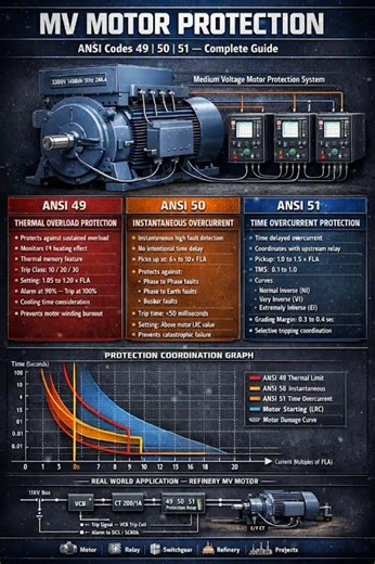 MV Motor Protection Explained | ANSI 49 50 51 | Refinery Electrical Engineers Complete Guide