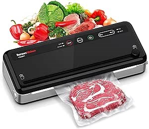 Bonsenkitchen Food Vacuum Sealer Machine For Food, Vaccume Sealer Machine Built in Air Sealing System with Vacuum Sealer Kits, Avoid Dehydration n Freezer Burn, Dry/Moist Model For Sous Vide-Black