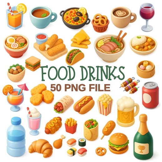 3D Food & Drink Clipart: Isometric PNG Stickers (50 Items) (digital Download) - Etsy Canada