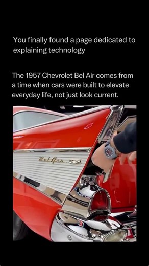 Technology Explained on Instagram: "Follow @explaining.tech to learn everything about technology one post at a time 🧠⚙️ The 1957 Chevrolet Bel Air wasn’t just about the iconic tailfins; it was a peak era for mechanical accessibility. During this time, car engines were designed with “serviceability” as a core engineering principle. The engine bay was spacious, allowing owners to reach every component with basic hand tools. This fostered a culture of maintenance where the machine was built to be 