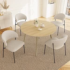 43.3 Inch Round Dining Table Set for 4, Modern Small Kitchen Coffee Set for Dining Room Kitchen Apartment (Cream Table + 4 White Shell Chairs)