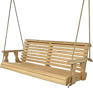 Amish Casual Heavy Duty 800 Lb Roll Back Treated Porch Swing with Hanging Ropes (5 Foot, Unfinished)