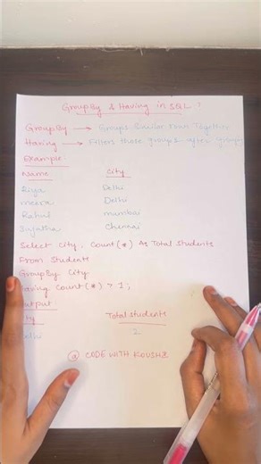 Group by vs Having in Sql #sql #sqlbasics #dataanlysis #learnsql #interview #coding #telugucoding