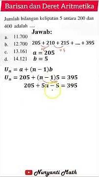 Barisan dan Deret Artimetika | Jumlah bilangan kelipatan 5 antara 200 dan 400 adalah ....