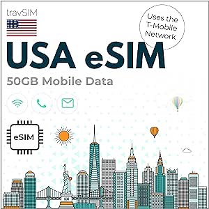 travSIM e SIM Card USA | T-Mobile Network | 50GB Mobile Data at 4G/5G speeds | eSIM USA has Unlimited National Calls & Texts | eSIM Prepaid USA 21 Days