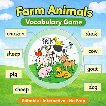 Farm Animals Editable Vocabulary Guessing Game | Interactive PowerPoint