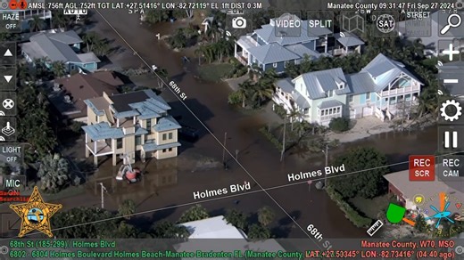 This video from the MCSO Aviation Unit shows the damage and flooding from #Helene on Anna Maria Island and in Northwest Manatee County. The video is compiled from the initial aerial damage assessments conducted this morning. (Video has no audio.) | Manatee County Sheriff's Office