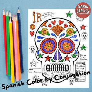 Día de los muertos color by conjugation IR to go Spanish verbs Day of the Dead