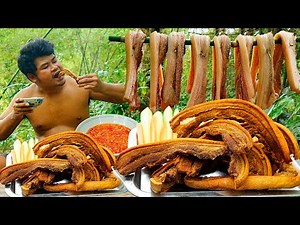 Wilderness Cooking Skill |Deep Fry Pork Belly Crispy With Hot Sauce Eating So Delicious-ASMR MUKBANG