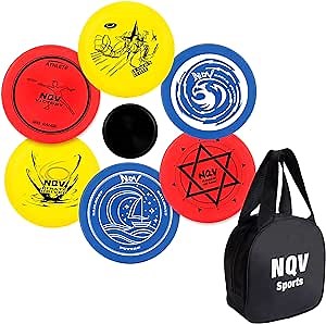 NQV Disc Golf Set,Disc Golf Starter Set-6 Pack Driver, Mid-Range and Putter Discs with Disc Golf Bag for Outdoor and Backyard(Black Bag), Medium