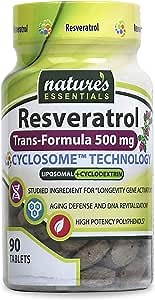 Nature's Essentials Resveratrol 500mg | Full Spectrum Trans-Resveratrol | Advanced Cyclosome Liposomal Delivery | Non-GMO, Gluten Free, Vegetarian | 90 Tablets