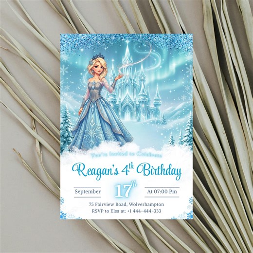 Frozen Birthday Invitation, Editable Canva Template, Snowflake Winter Party Invite Theme, Ice Princess Birthday Invite, Digital Download - Etsy