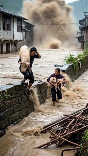 Japanese Farmers Save Pigs from Massive Flood! 🐷 農家が豚を救う！ 농부가 돼지를 구하다!